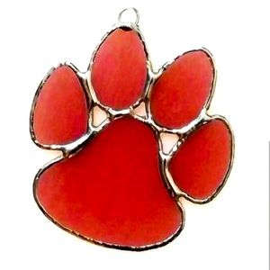 Stained Glass Clemson Paw Ornament (silver frame)